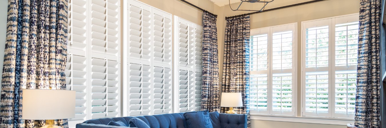 Plantation shutters in New Haven County family room