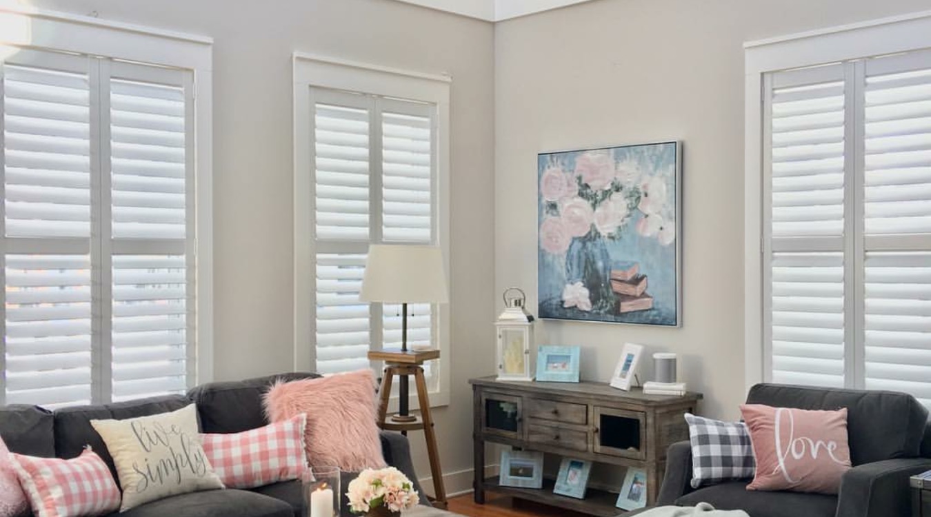 Interior shutters in modern living room