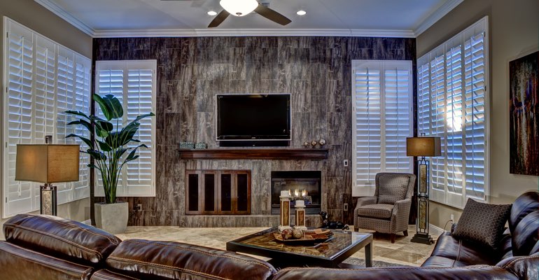 Hartford living room with shutters