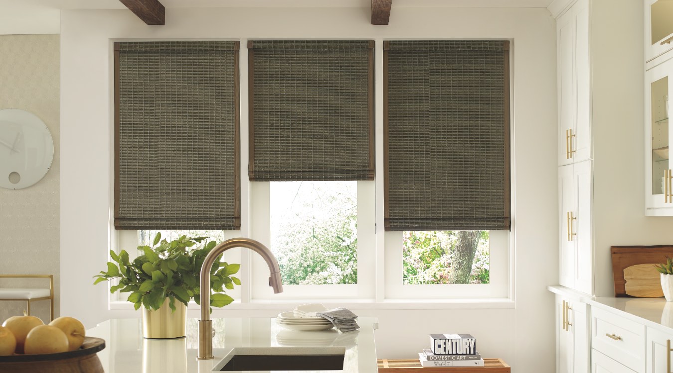 Woven shades in a kitchen