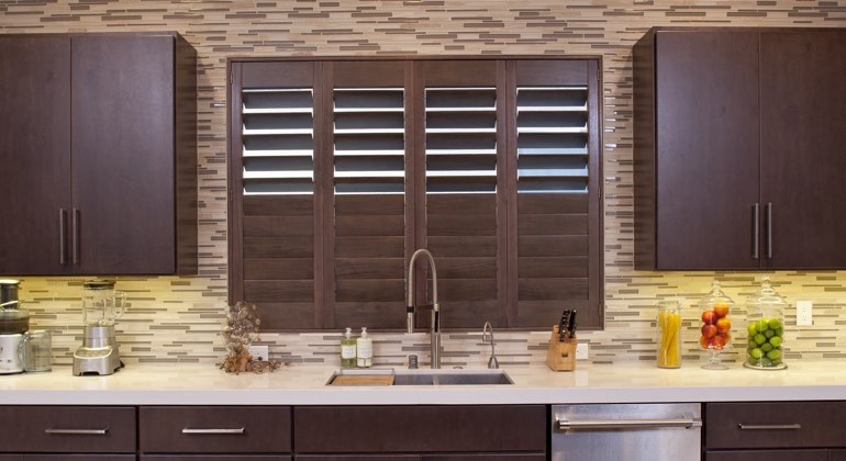 Divider rail shutters in a Hartford kitchen. Hartford cafe kitchen shutters