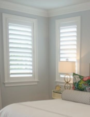 Hidden tilt rod shutters open. Plantation shutters with hidden tilt rods in Hartford