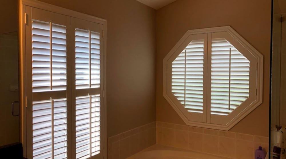 Octagon window treatments Octagon window in a Hartford bathroom